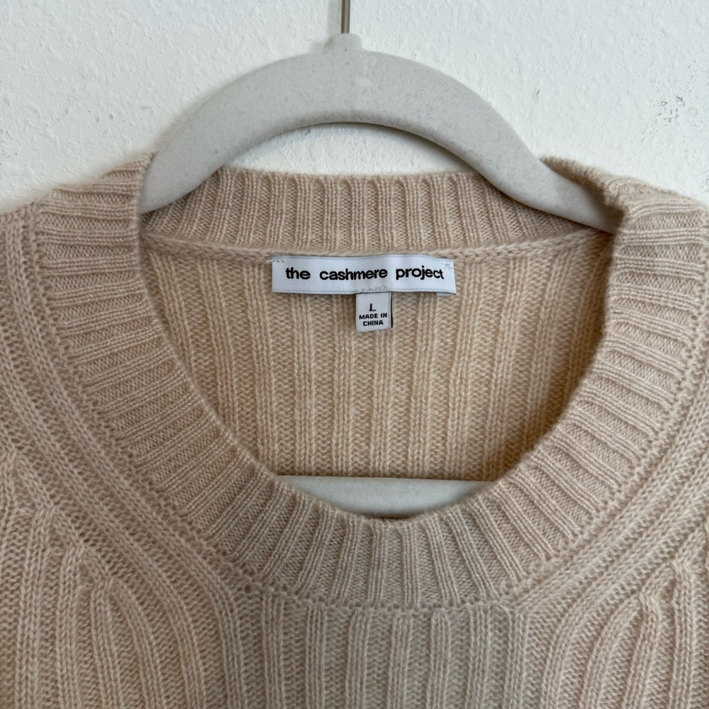 The Cashmere Project Cream Pullover Sweater Large Ribbed Crewneck Puff Sleeve - Picture 3 of 6